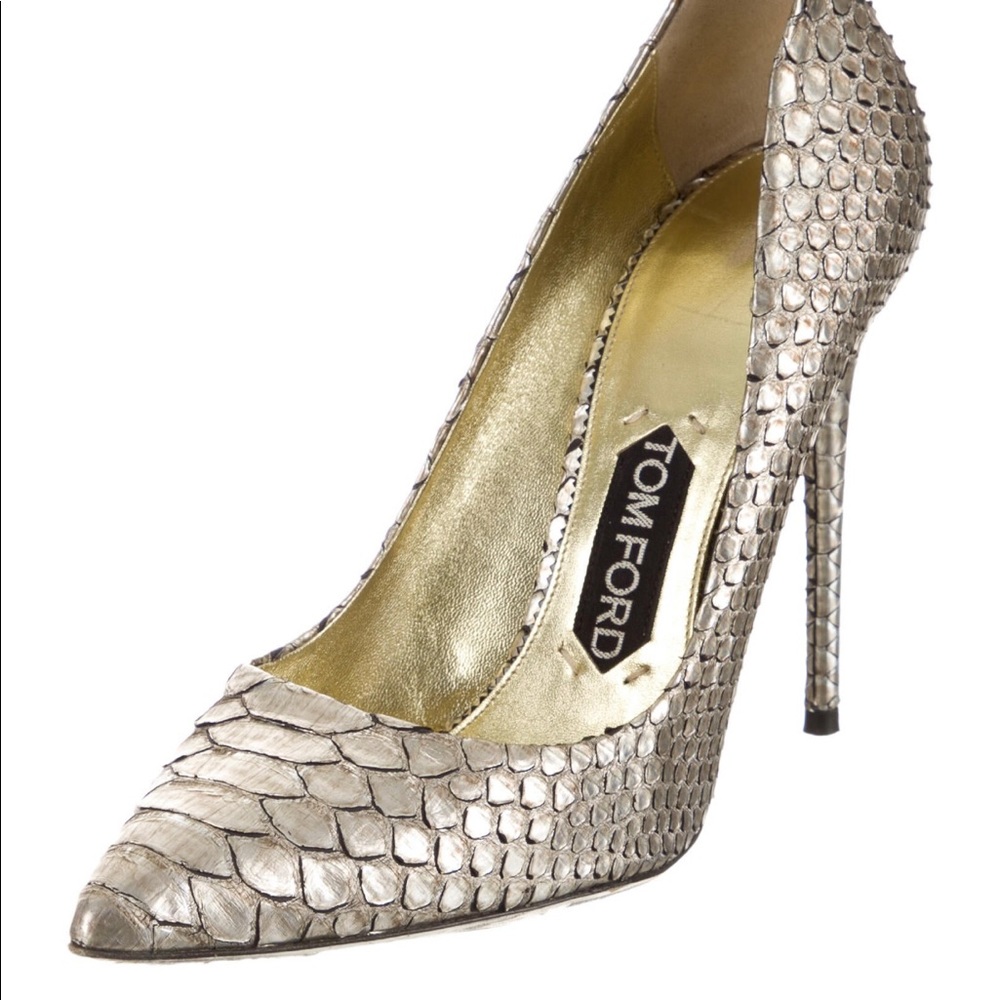 Tom Ford Metallic Silver Snakeskin Python Pointed Heels EU38.5/US7.5